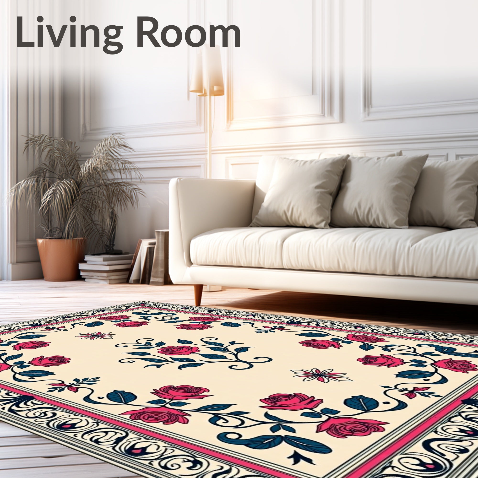 Crimson Rose Floral Scroll Medallion Rug
