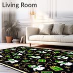 Christmas Snowman Black Green Gift Snowflake Rug