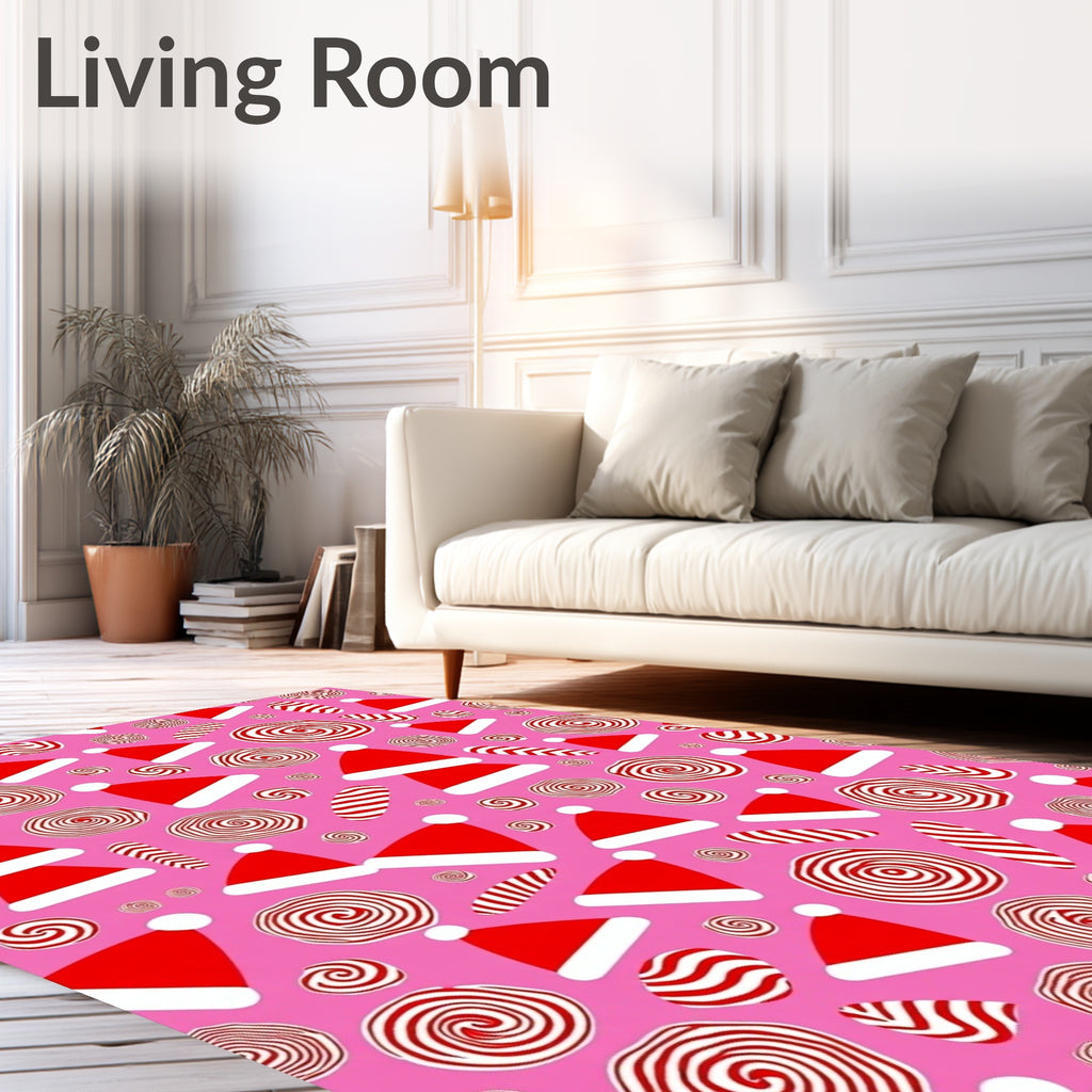 Pink Red Swirl Christmas Hats Rug