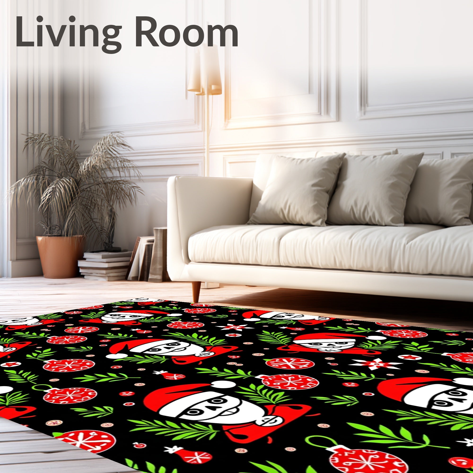 Spooky Black Christmas Santa Ornaments Rug
