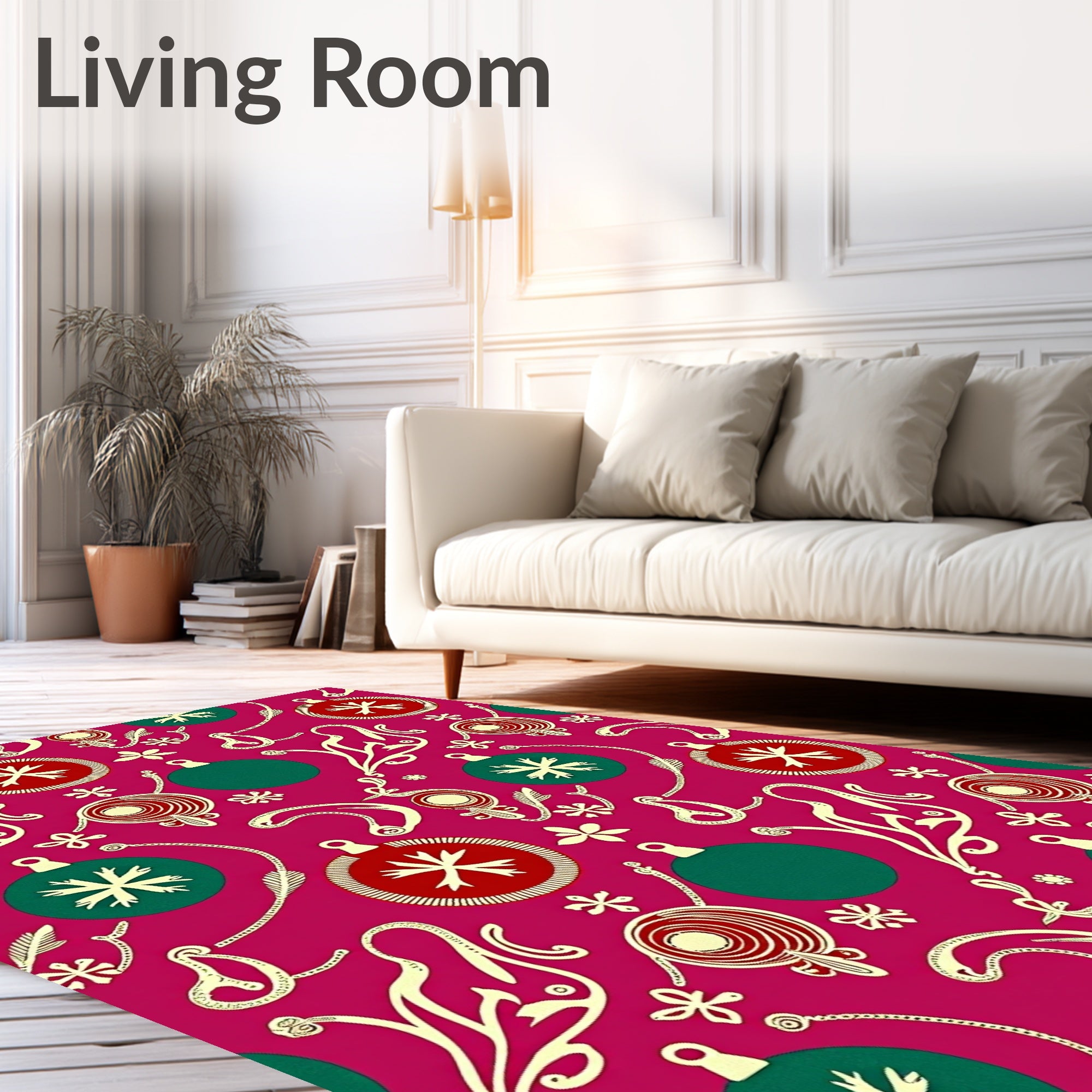 Crimson Festive Ornament Garland Rug