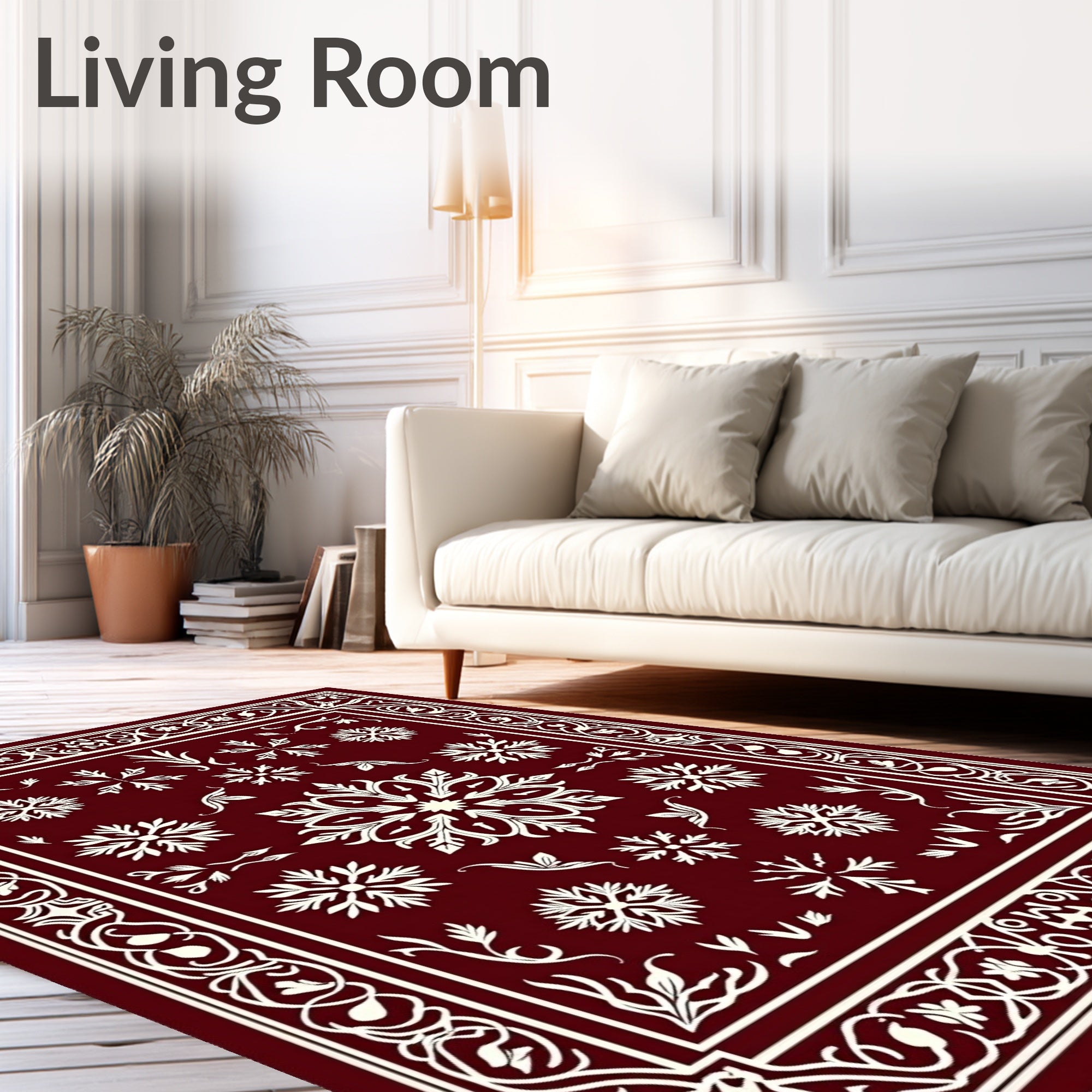 Rich Crimson Snowflake Border Tapestry Rug