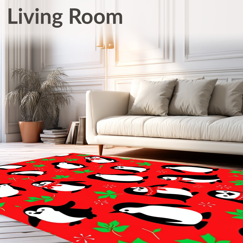 Festive Red Penguin Scatterground Rug