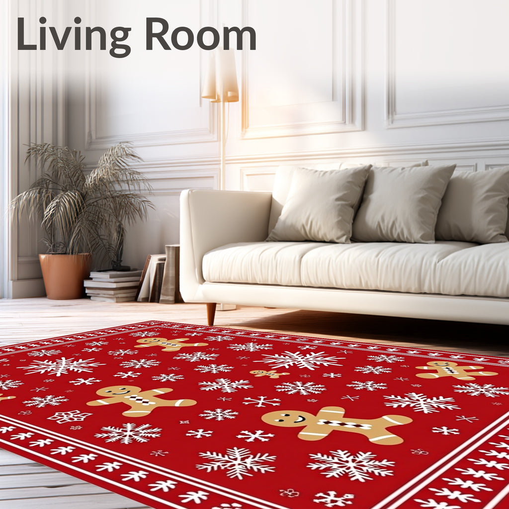 Red Gingerbread Snowflake Christmas Rug