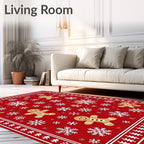 Red Gingerbread Snowflake Christmas Rug