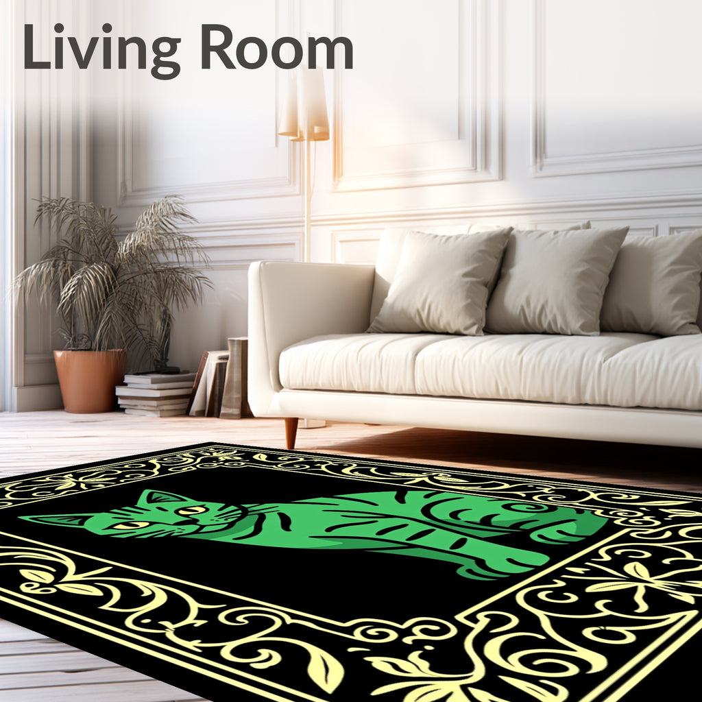 Emerald Cat Ornate Frame Rug