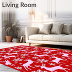 Pink Deer Snowflakes Red Christmas Rug
