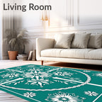 Teal White Snowflake Mandala Medallion Rug