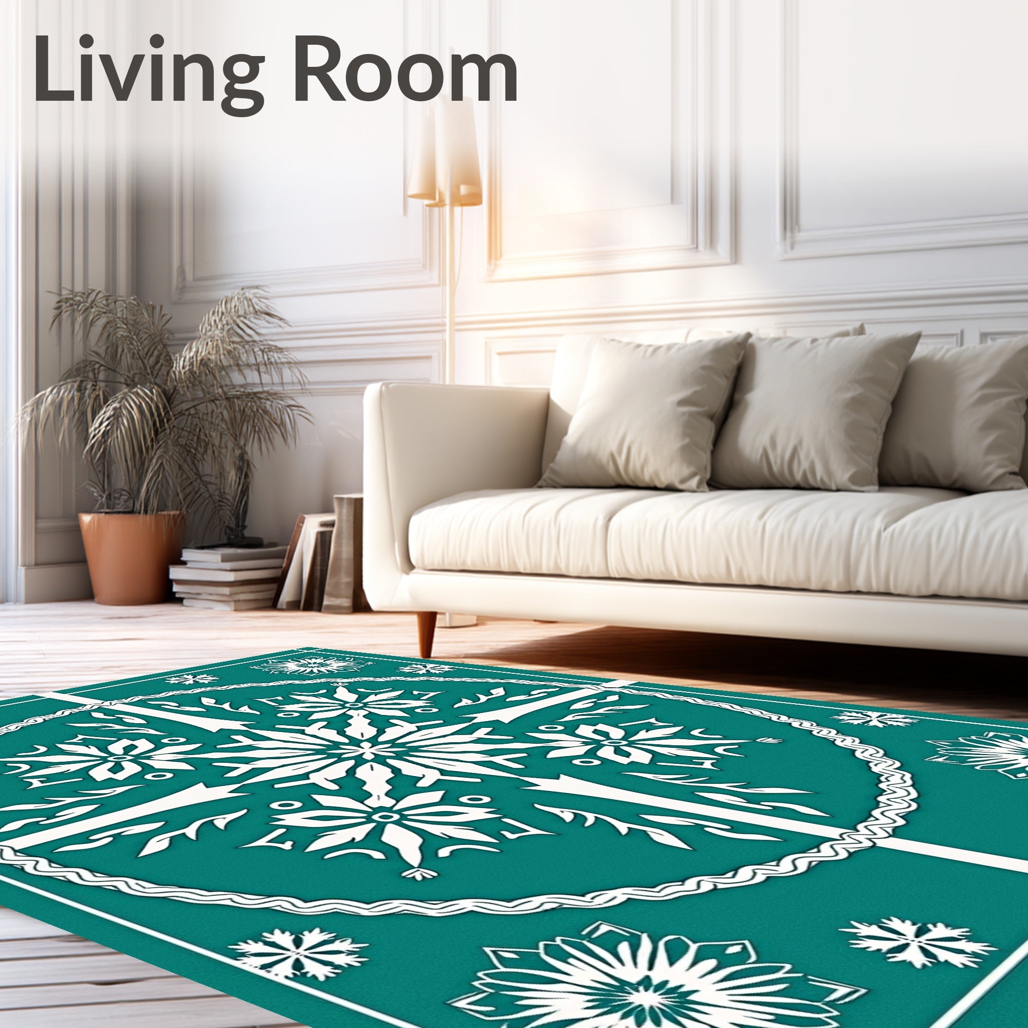 Teal White Snowflake Mandala Medallion Rug