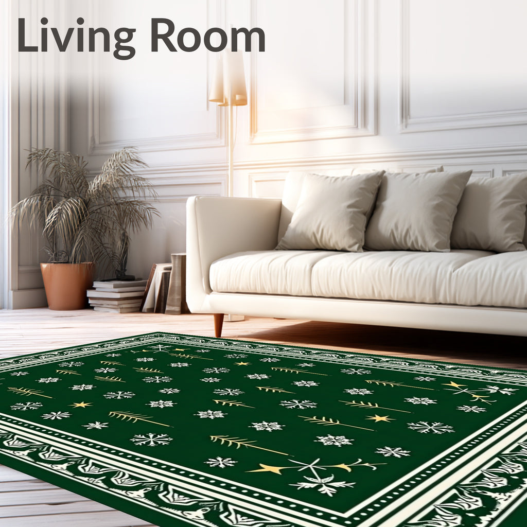 Emerald Green Winter Forest Snowflake Rug