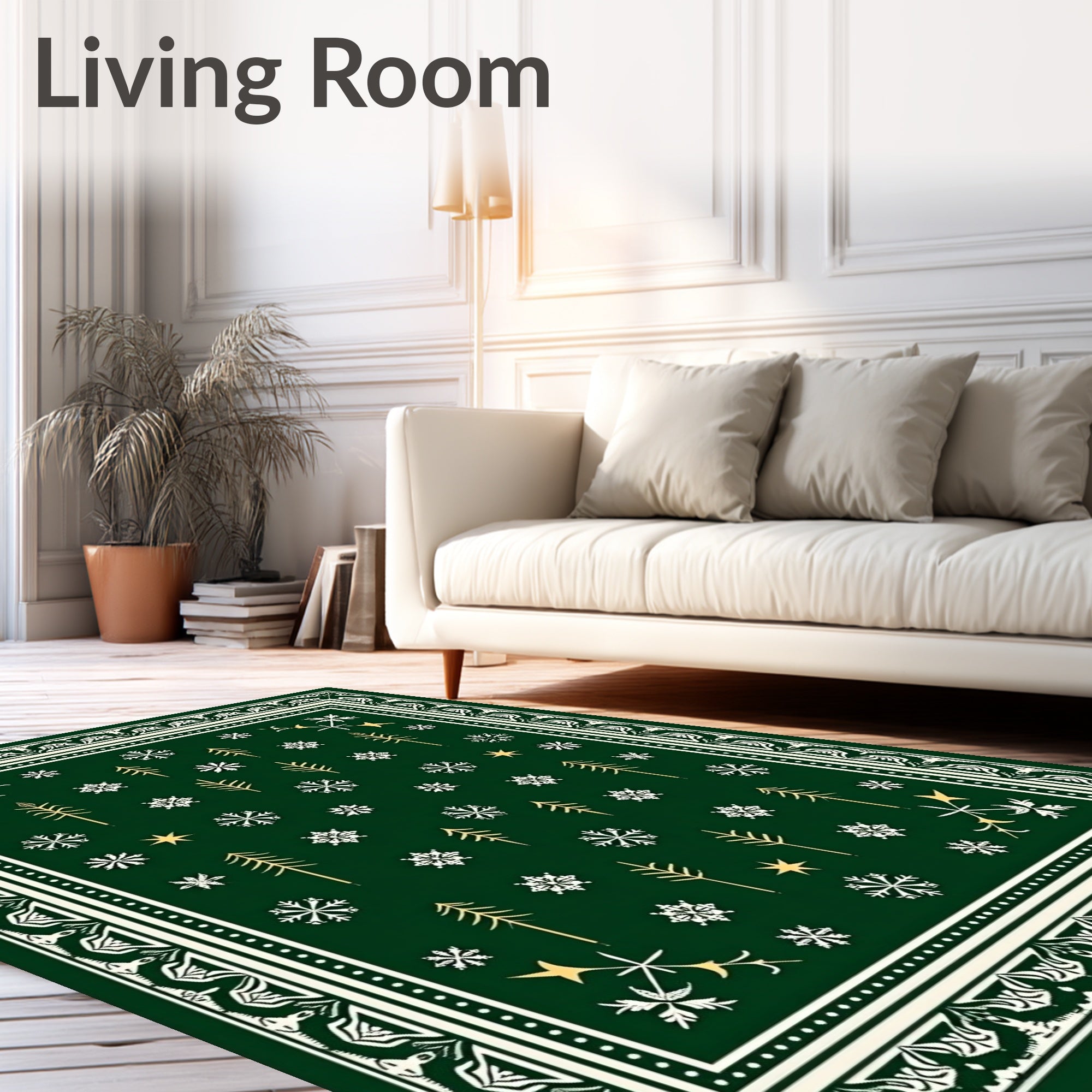 Emerald Green Winter Forest Snowflake Rug