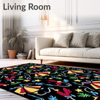 Whimsical Red Yellow Bell Celebration Stars Rug