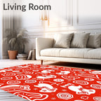 Red White Whimsical Folk Art Rug