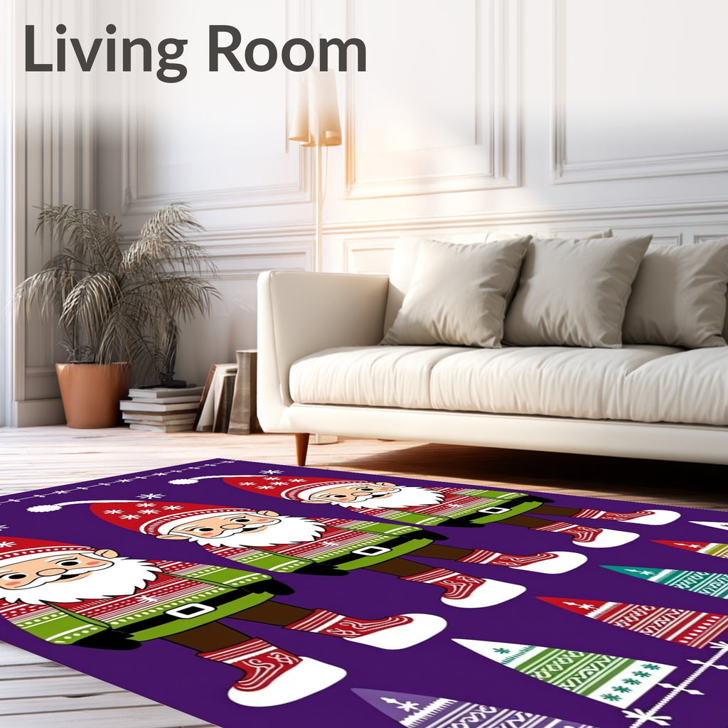 Festive Purple Gnomes Snowflakes Holiday Rug