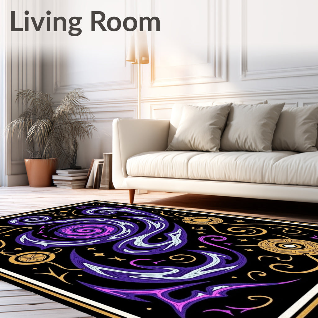 Cosmic Purple Swirl Golden Orb Rug