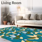 Teal Floral Botanical Leaf Bunch Rug
