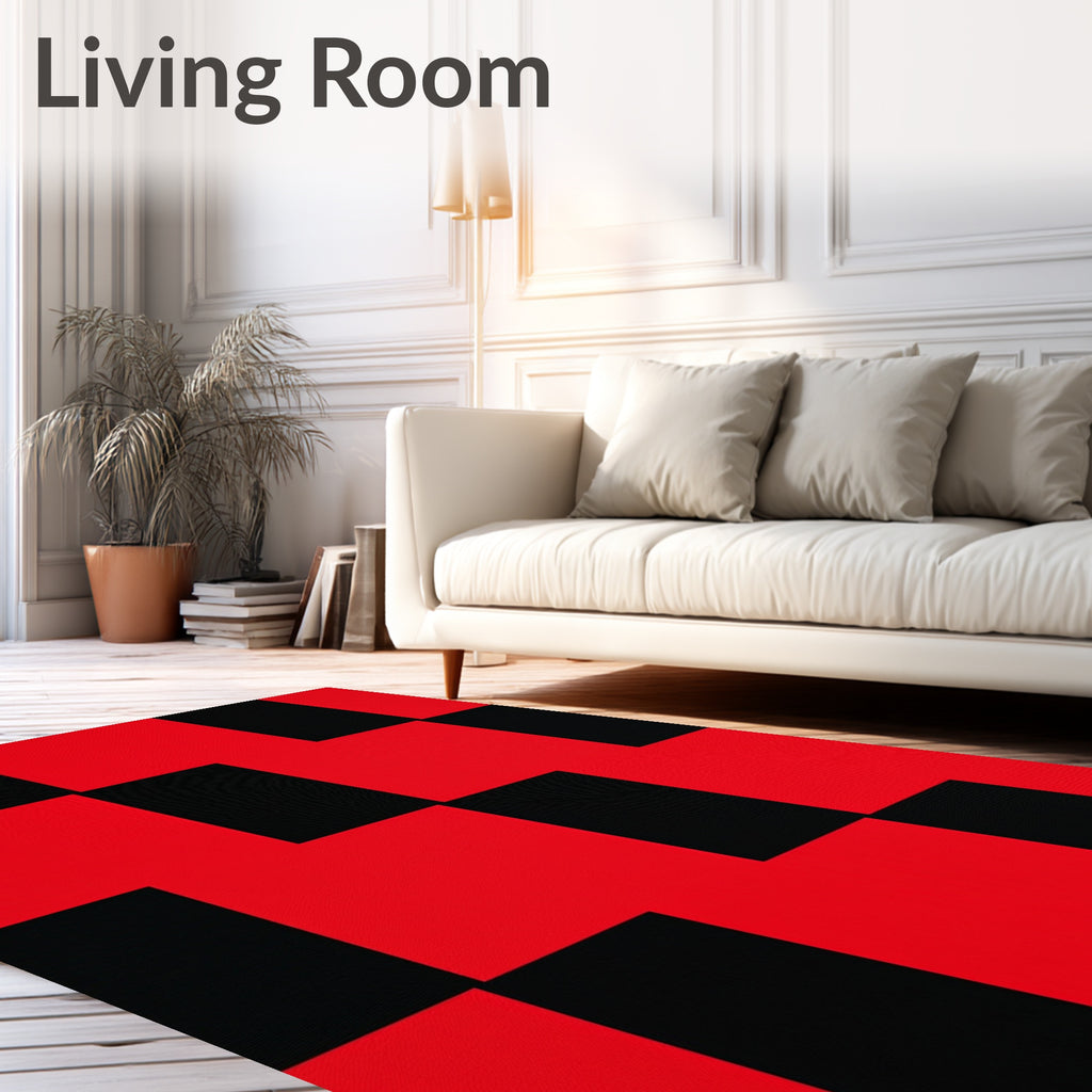 Bold Red Black Checkered Square Rug