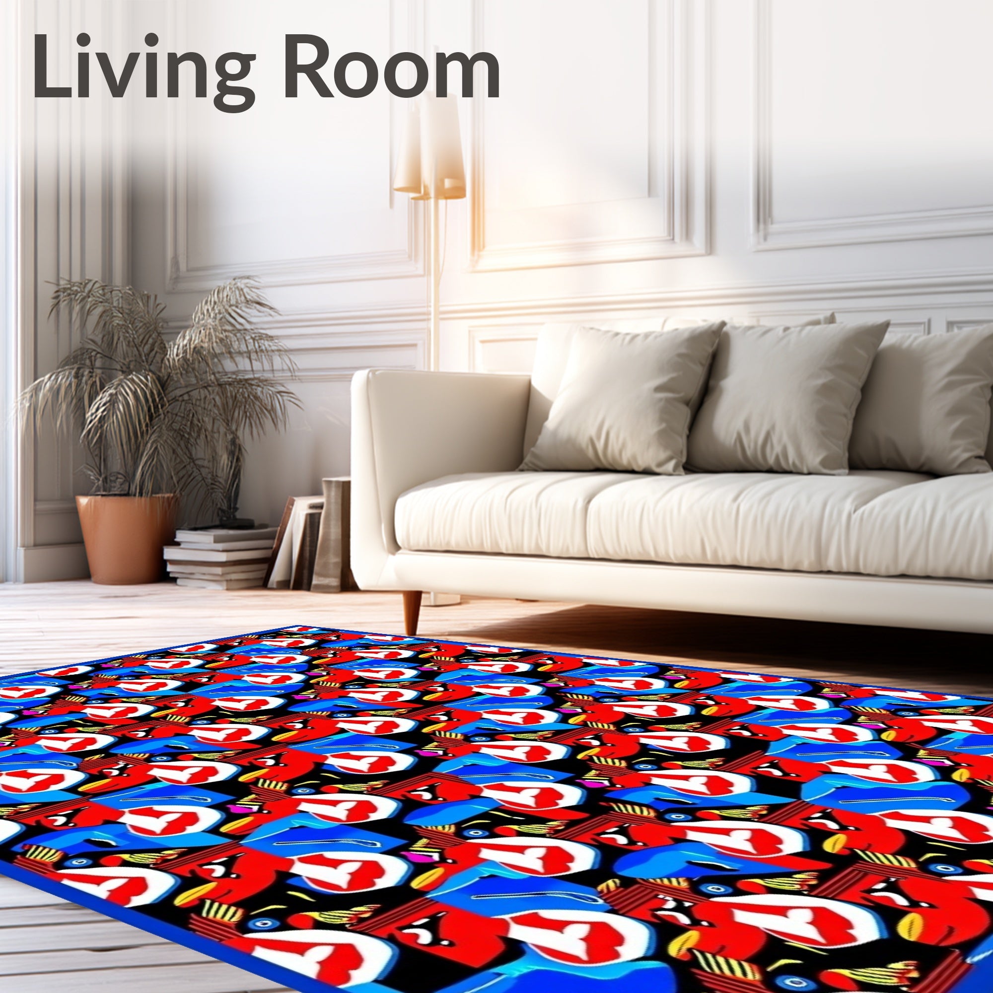 Bold Red Blues Abstract Forms Rug