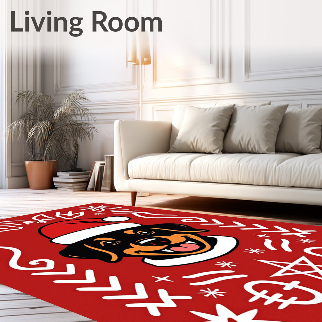 Festive Red Christmas Dog Artwork Rug