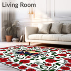 Crimson Rose Skull Couple Floral Border Rug