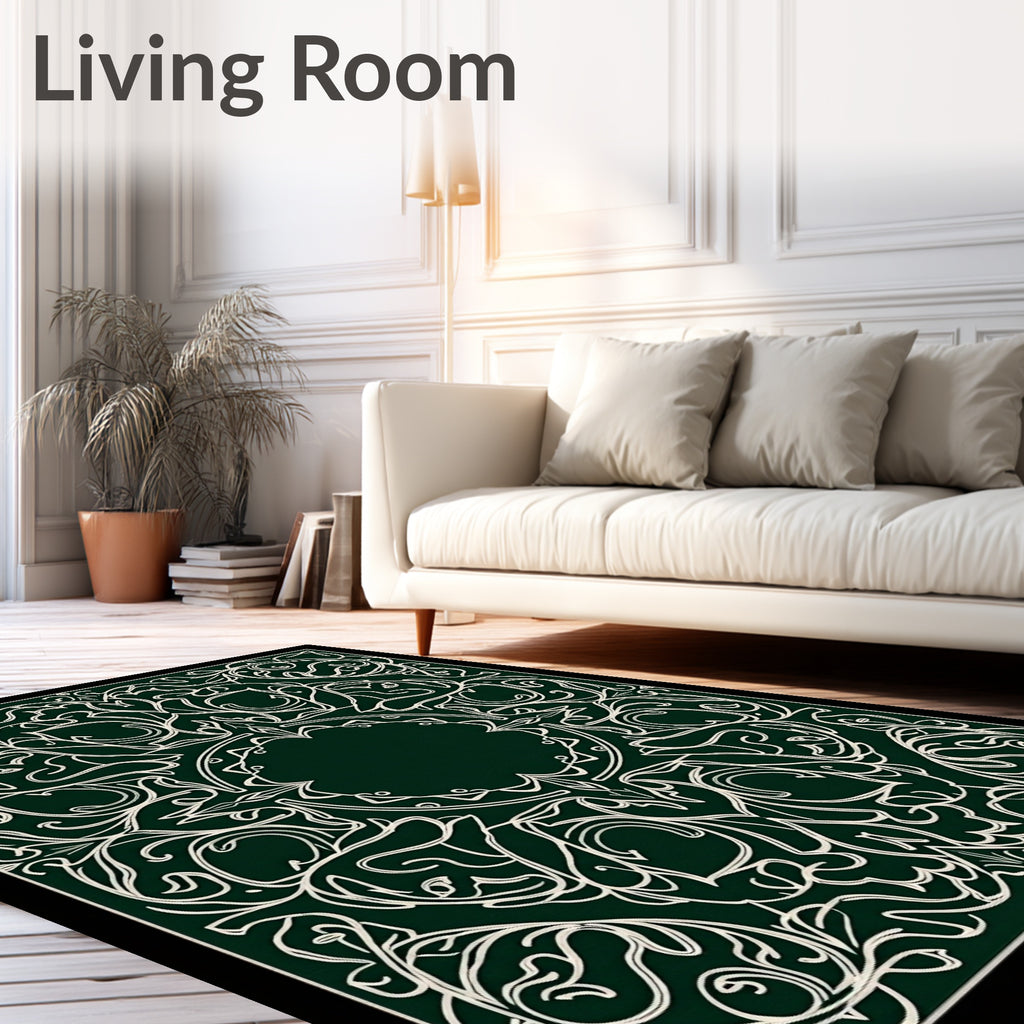 Emerald Green Floral Symmetry Rug