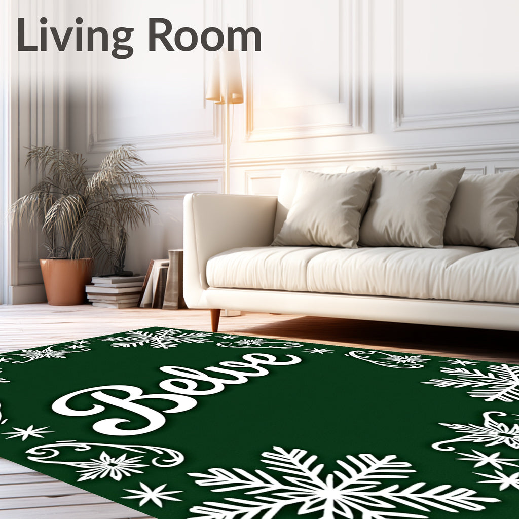 White Snowflake Festive Border Rug