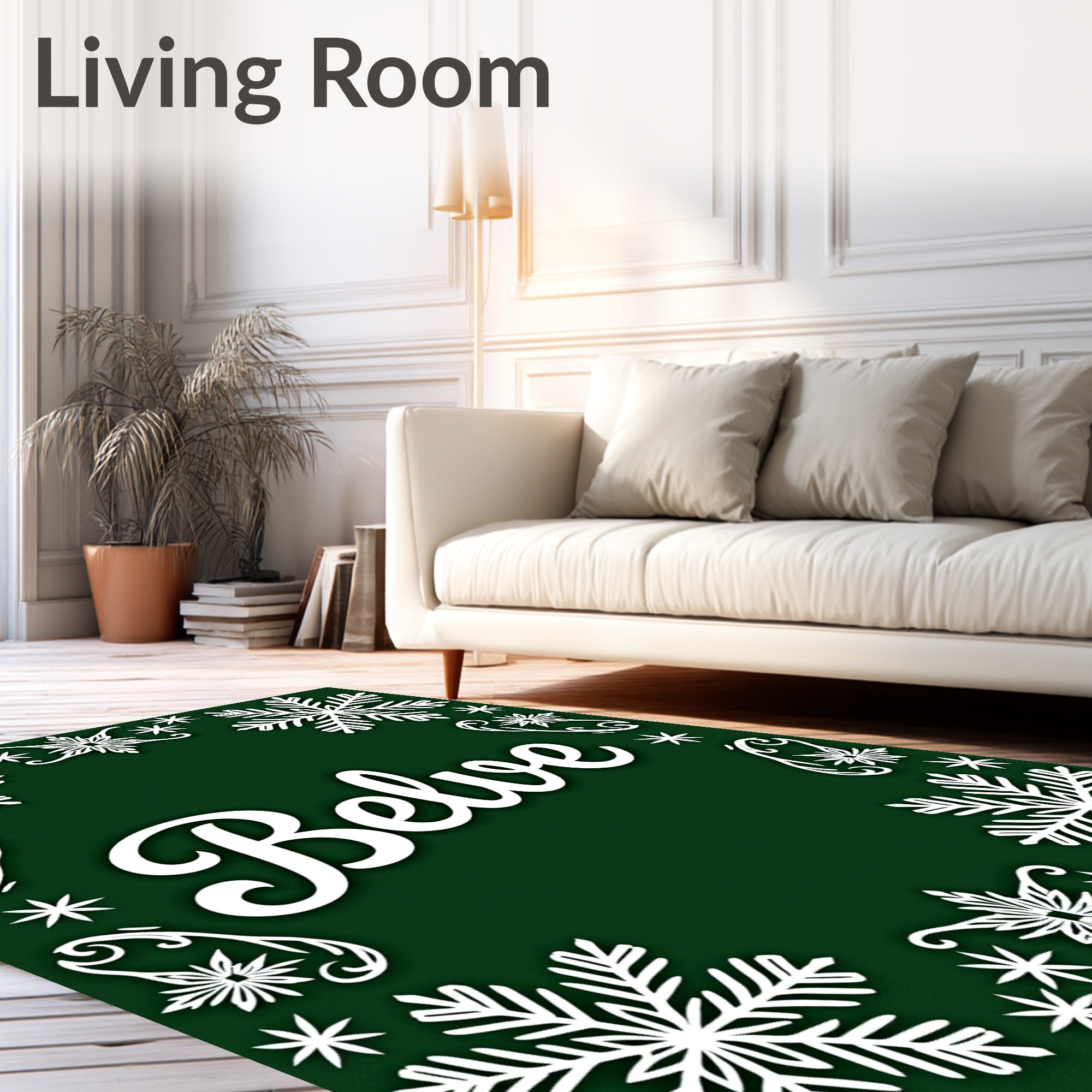 White Snowflake Festive Border Rug