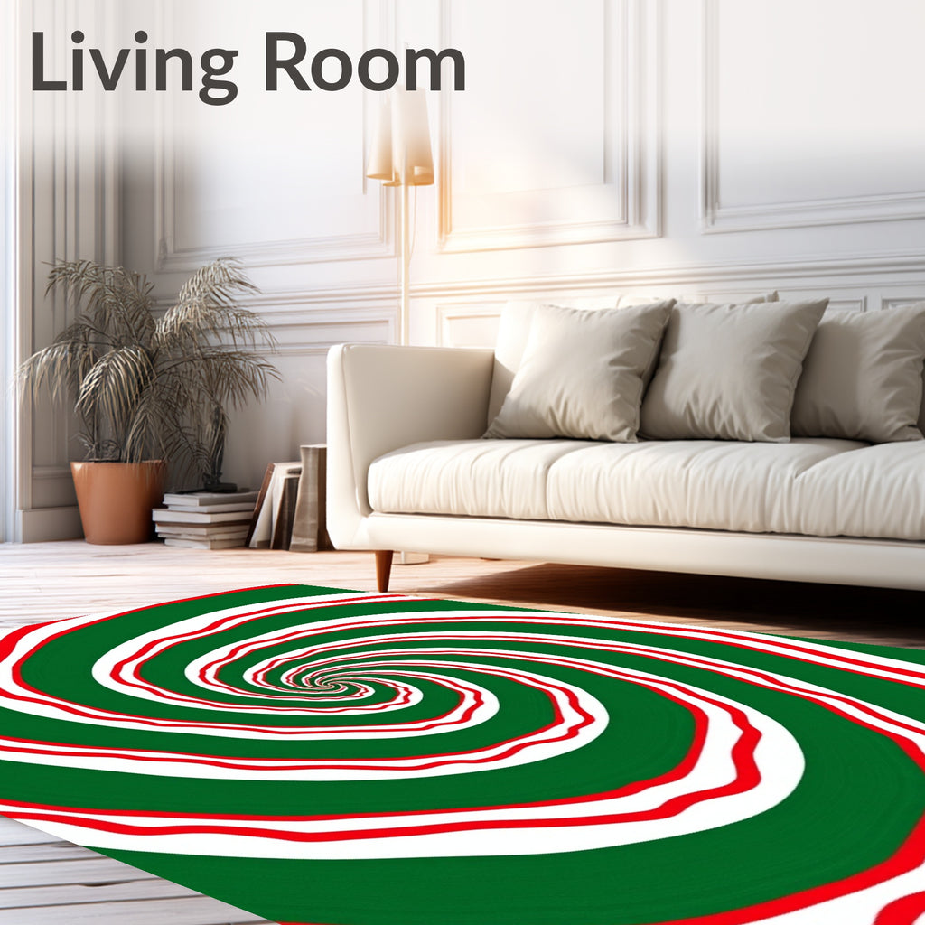 Crimson Green White Spiral Vortex Rug