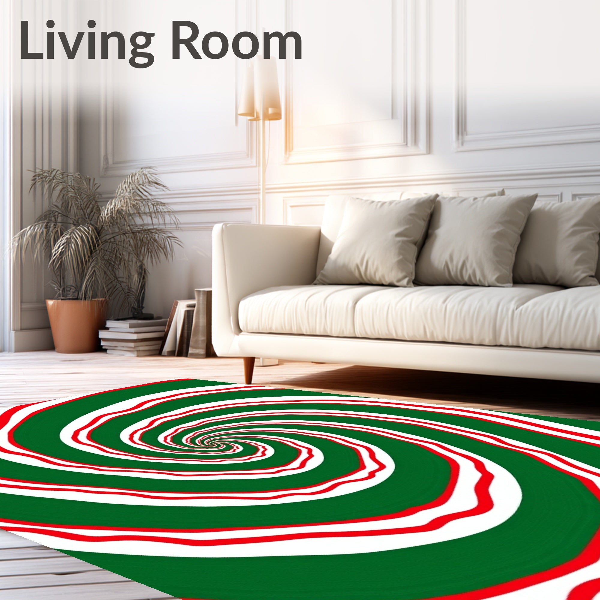 Crimson Green White Spiral Vortex Rug