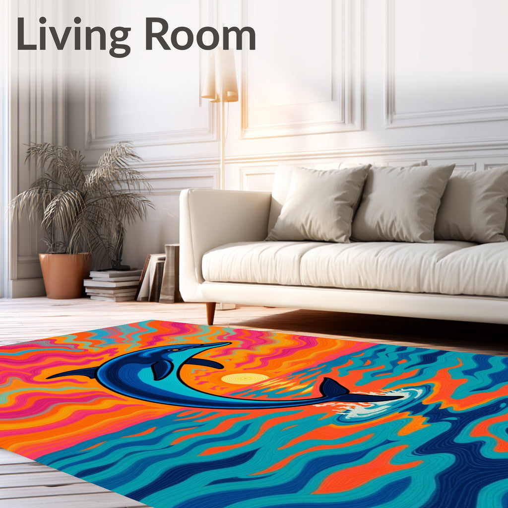 Psychedelic Dolphin Sunset Ocean Waves Rug