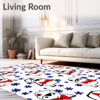 Festive Red Bow Penguin Snowflakes Rug