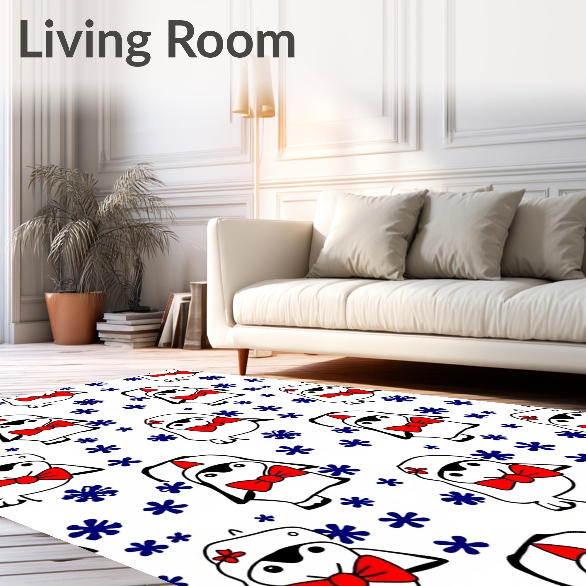 Festive Red Bow Penguin Snowflakes Rug