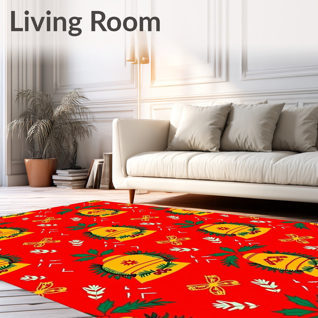 Golden Bells Red Butterfly Holiday Rug