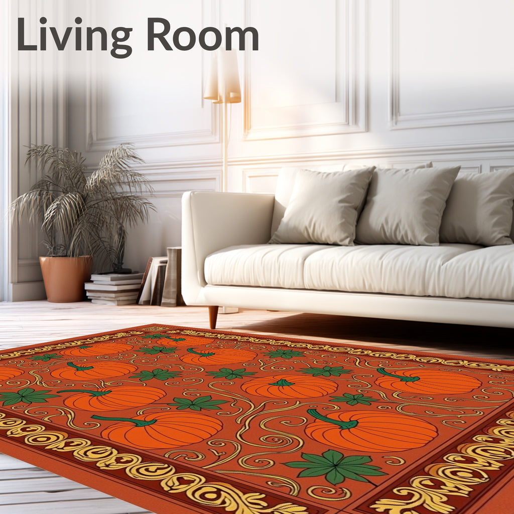 Vintage Pumpkin Vine Autumn Border Rug