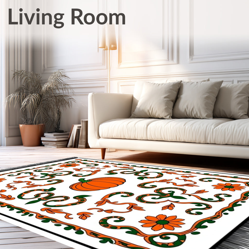 Orange Pumpkin Floral Vineyard Scroll Rug