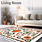 Orange Pumpkin Floral Vineyard Scroll Rug