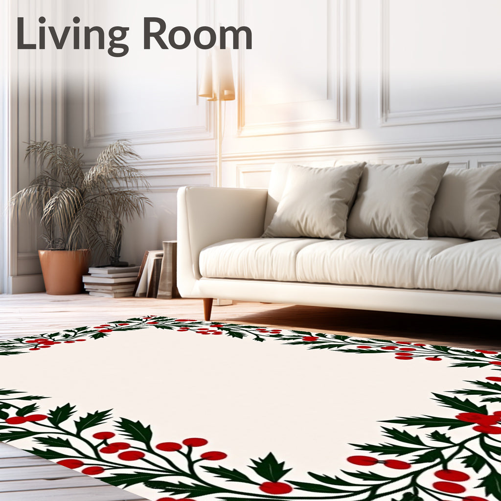Vibrant Red Holly Berry Border Rug
