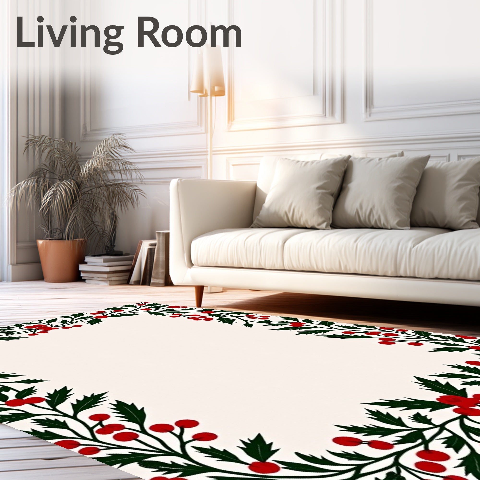 Vibrant Red Holly Berry Border Rug