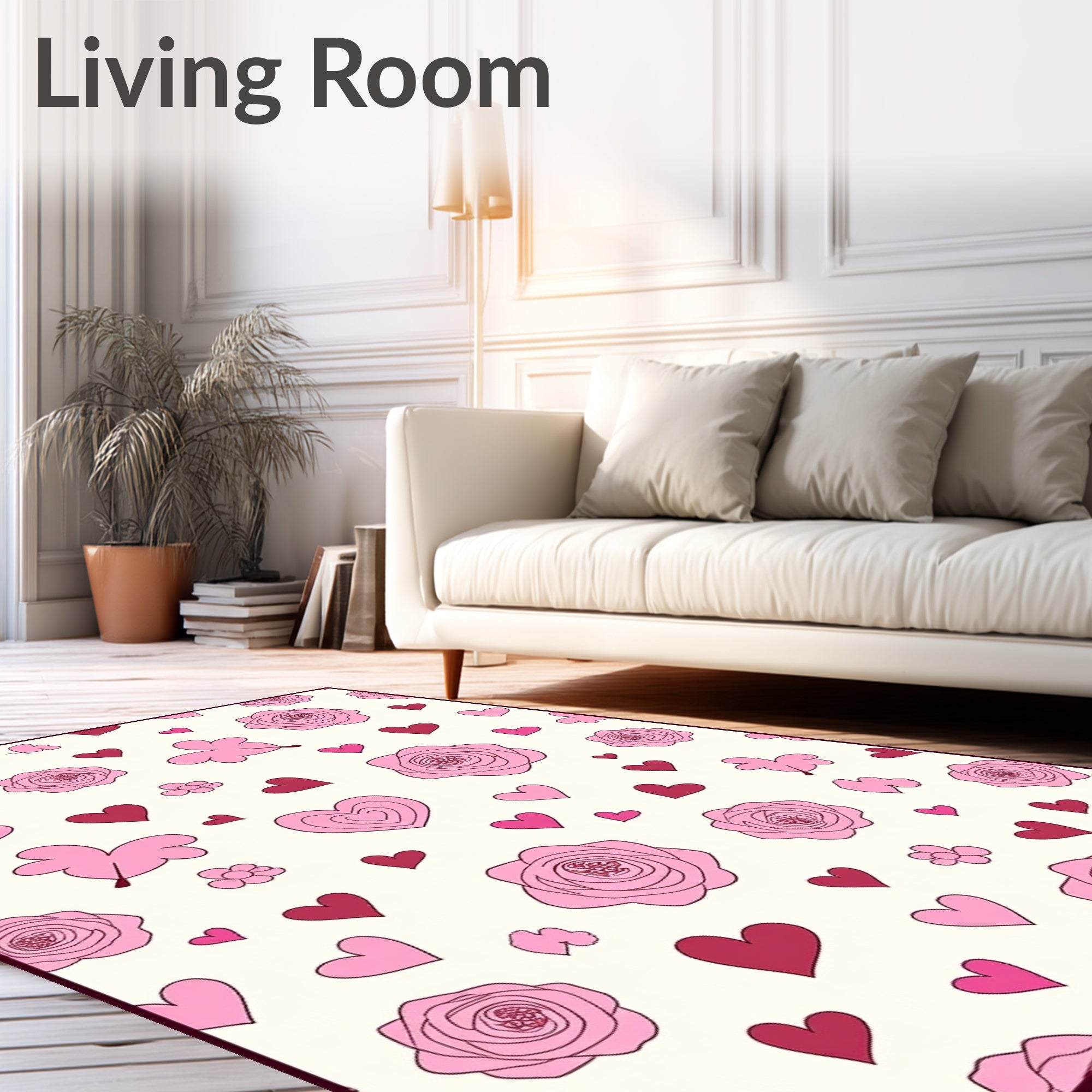 Pink Roses Hearts Butterfly Collage Rug