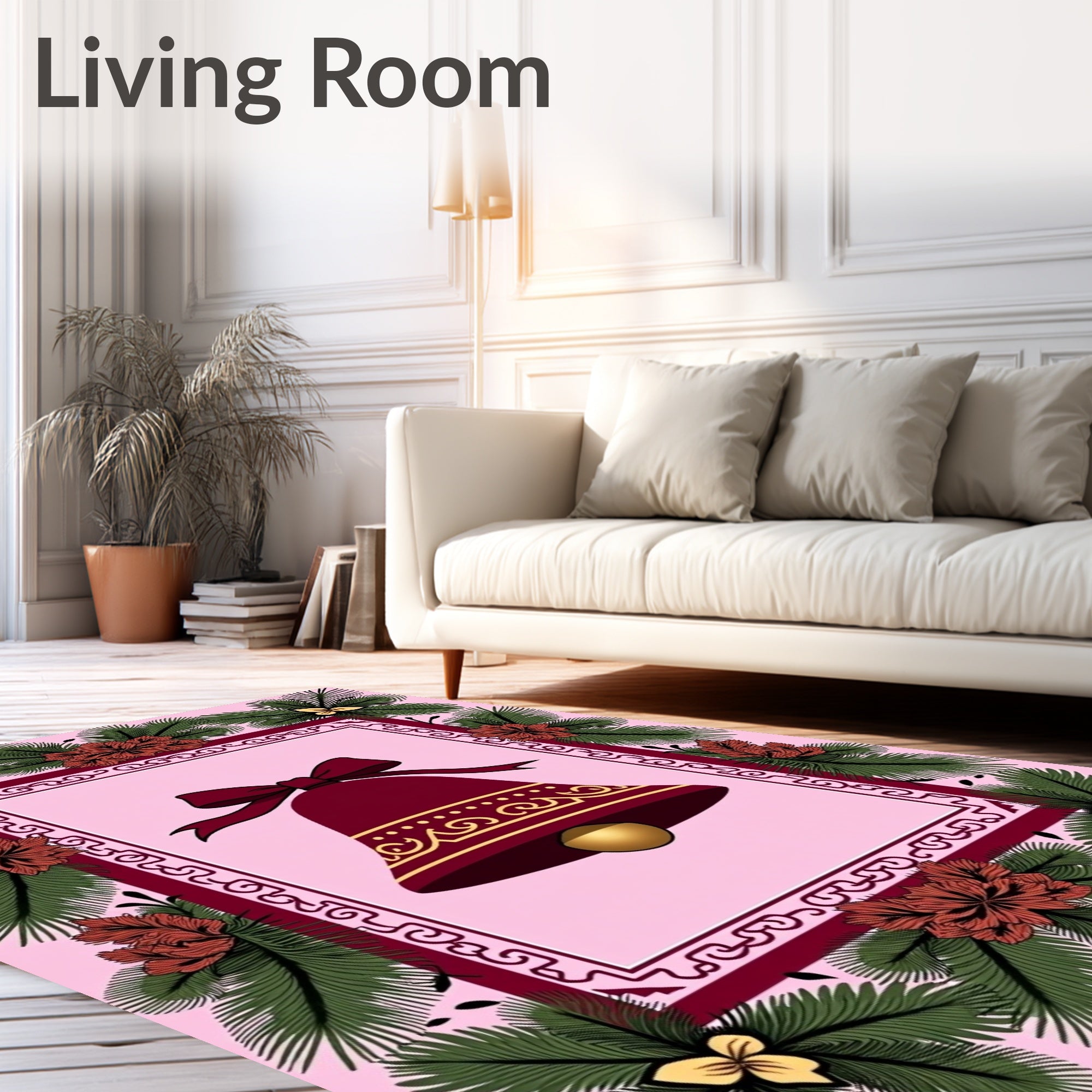 Crimson Bell With Festive Evergreen Wreath Rug