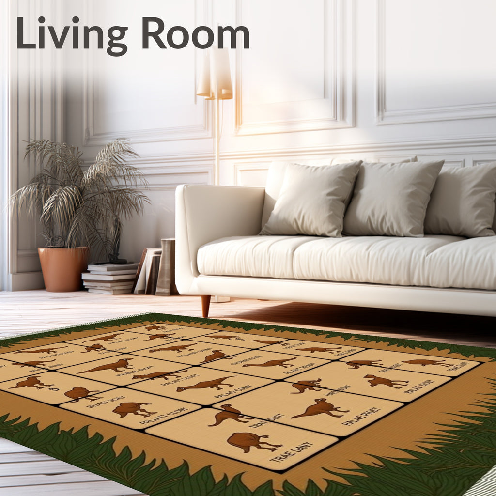 Dinosaur Chart Brown Botanical Border Rug