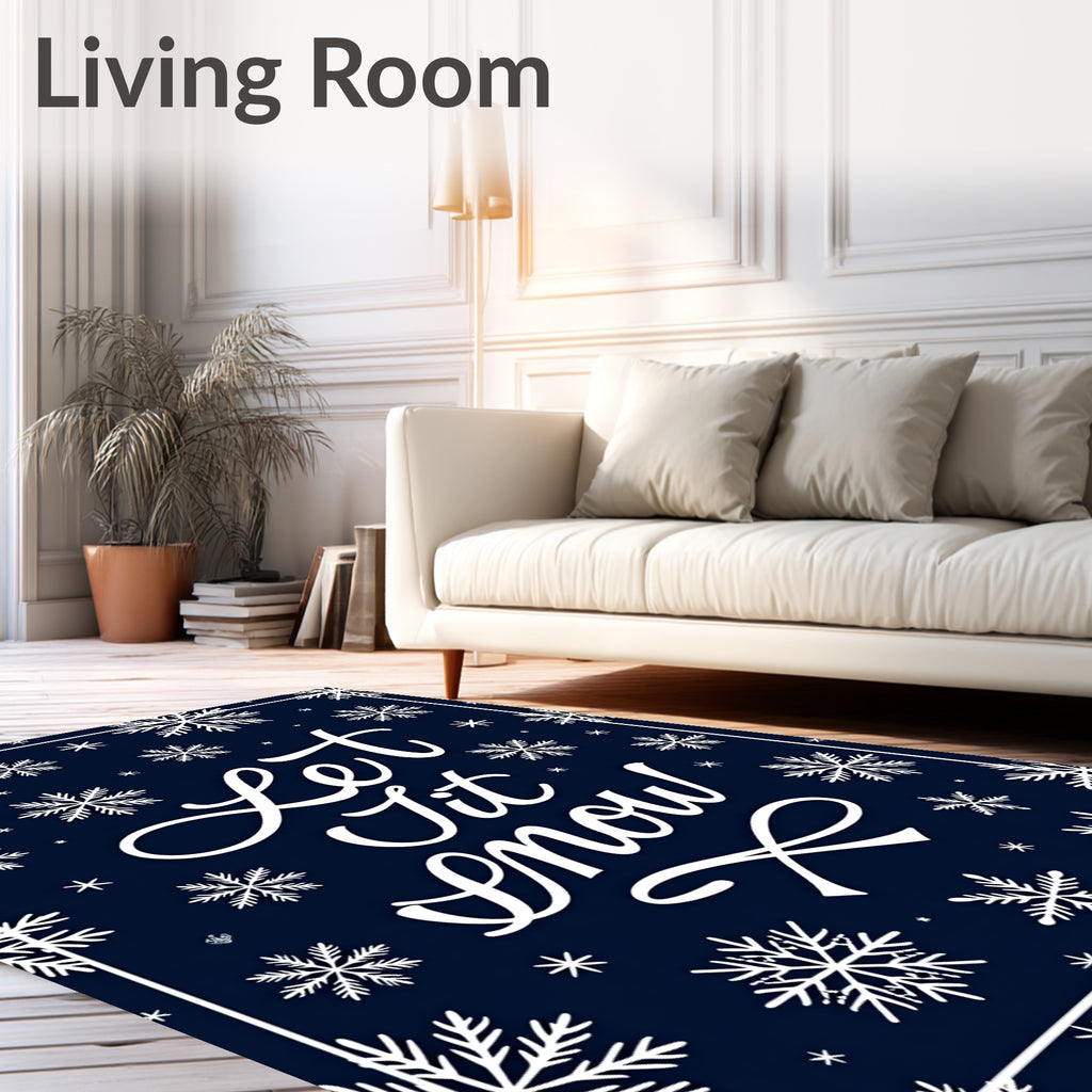 Navy White Snowflakes Let It Snow Rug