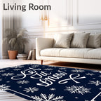 Navy White Snowflakes Let It Snow Rug