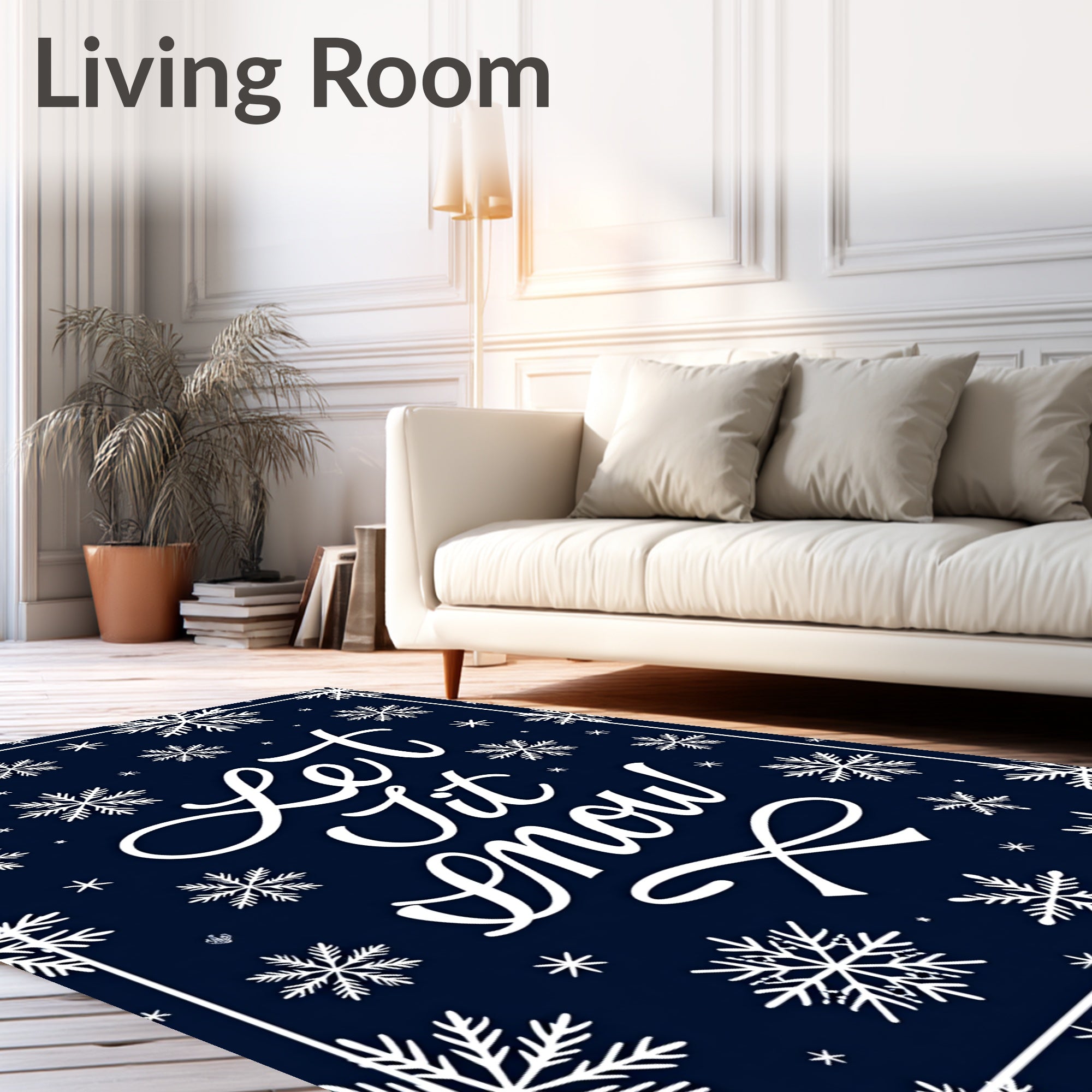 Navy White Snowflakes Let It Snow Rug