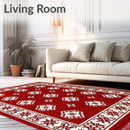 Crimson White Ornamental Medallion Border Rug