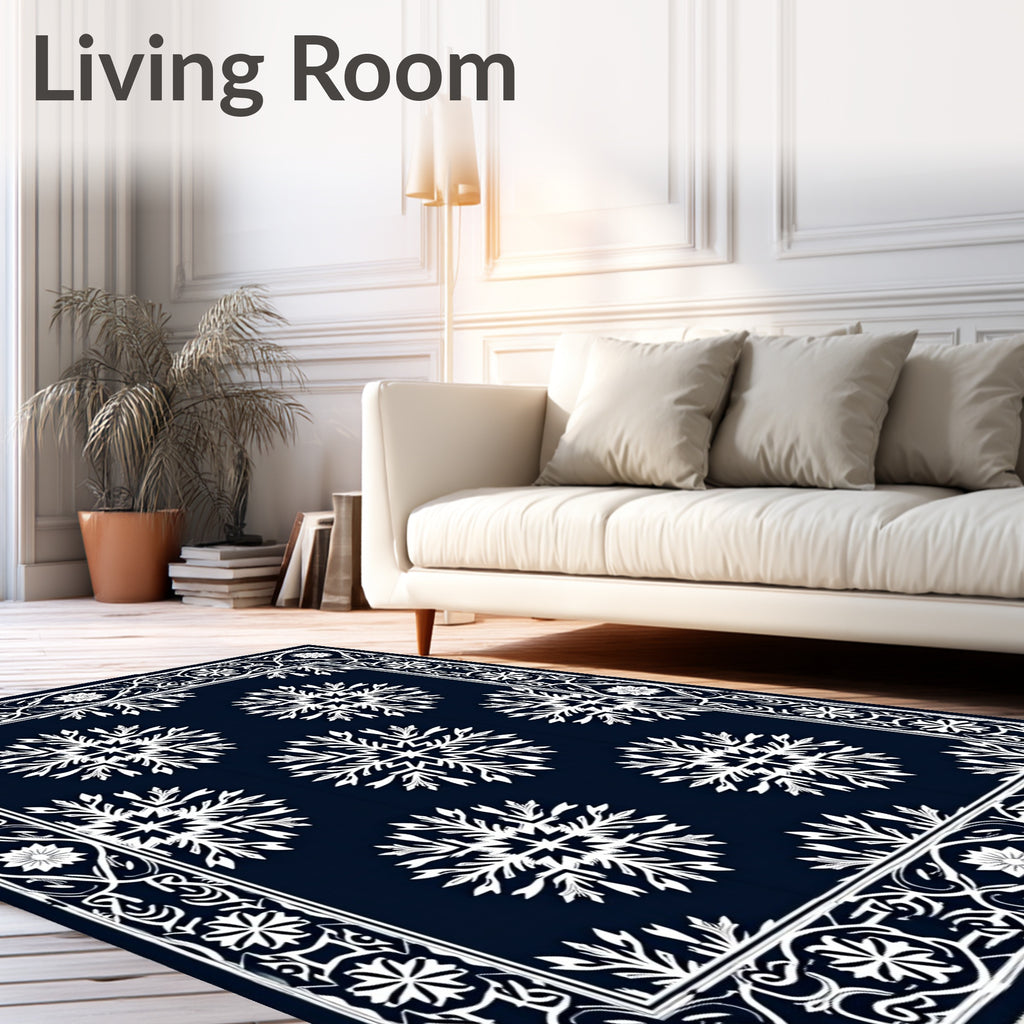 Navy White Starburst Mandala Border Rug