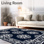 Navy White Starburst Mandala Border Rug