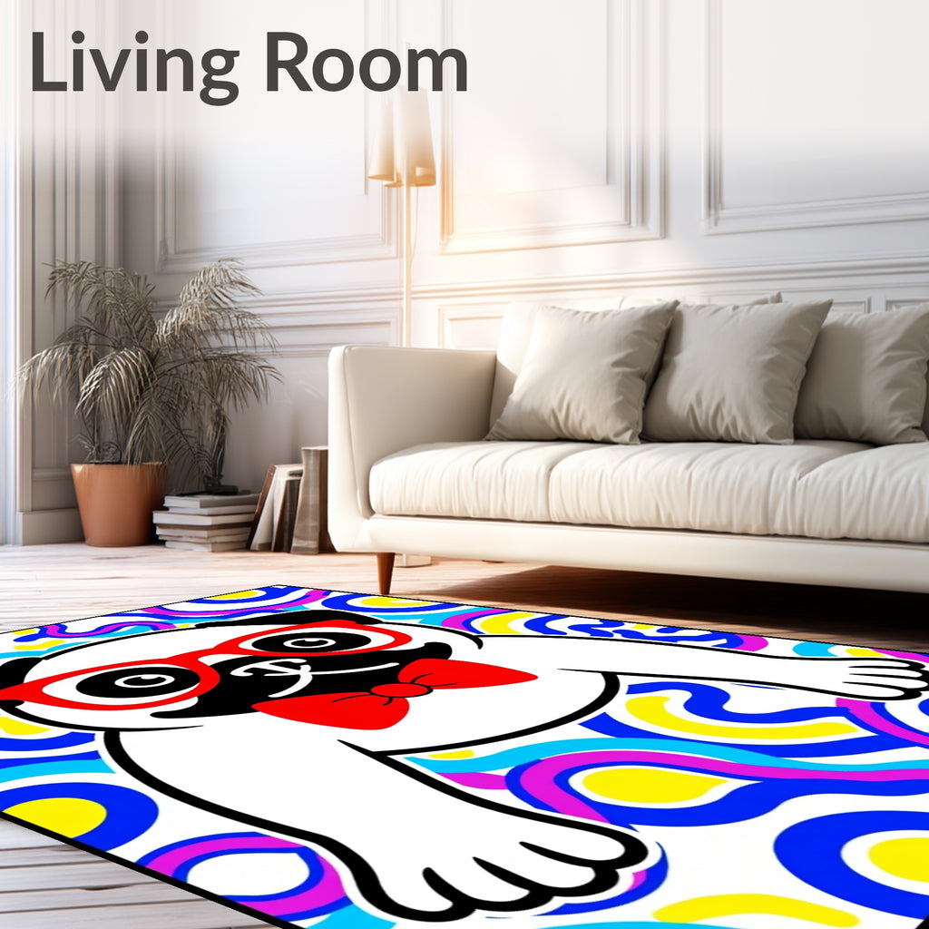 Groovy Pug Red Glasses Bowtie Rug