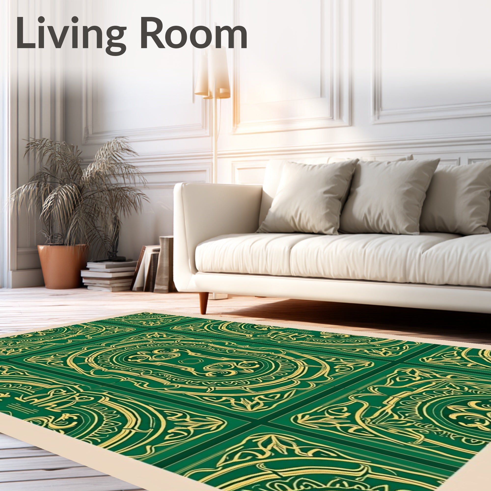 Emerald Gold Art Nouveau Floral Medallion Rug