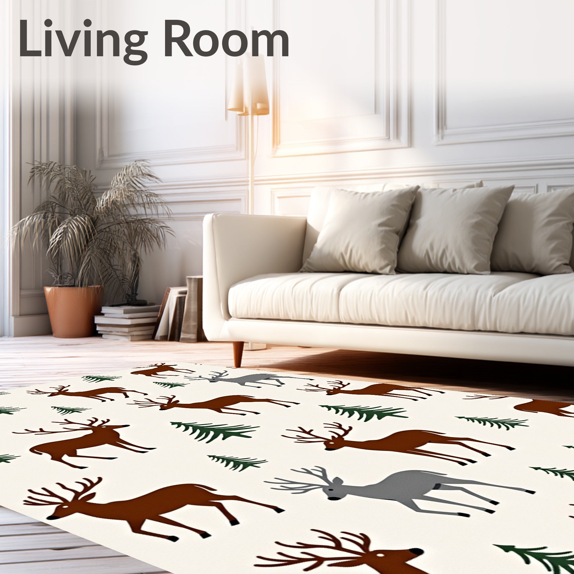 Brown Deer Wooded Landscape Rug